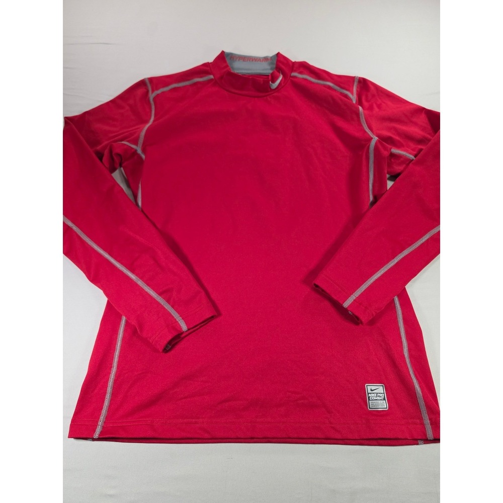 Nike Pro Combat Hyperwarm Dri-FIT Red Long Sleeve Compression Shirt Mens Medium
